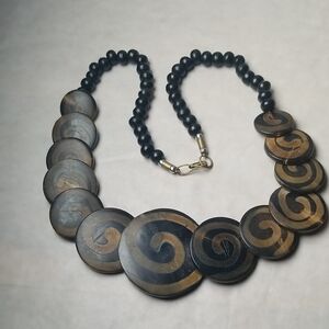 Wooden Spiral Disk Necklace